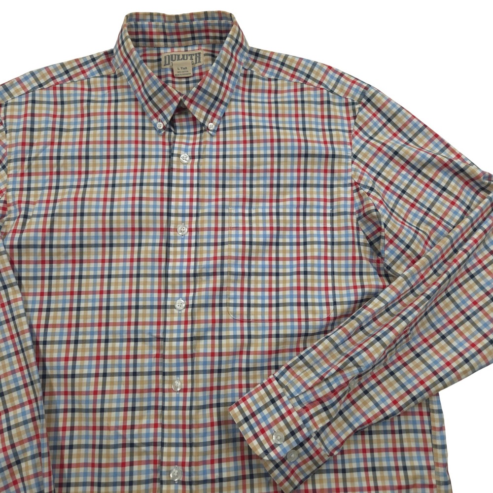 Duluth Wrinklefighter Relaxed Fit Long Sleeve Shirt 92105 Plaid‎ Mens Large Tall